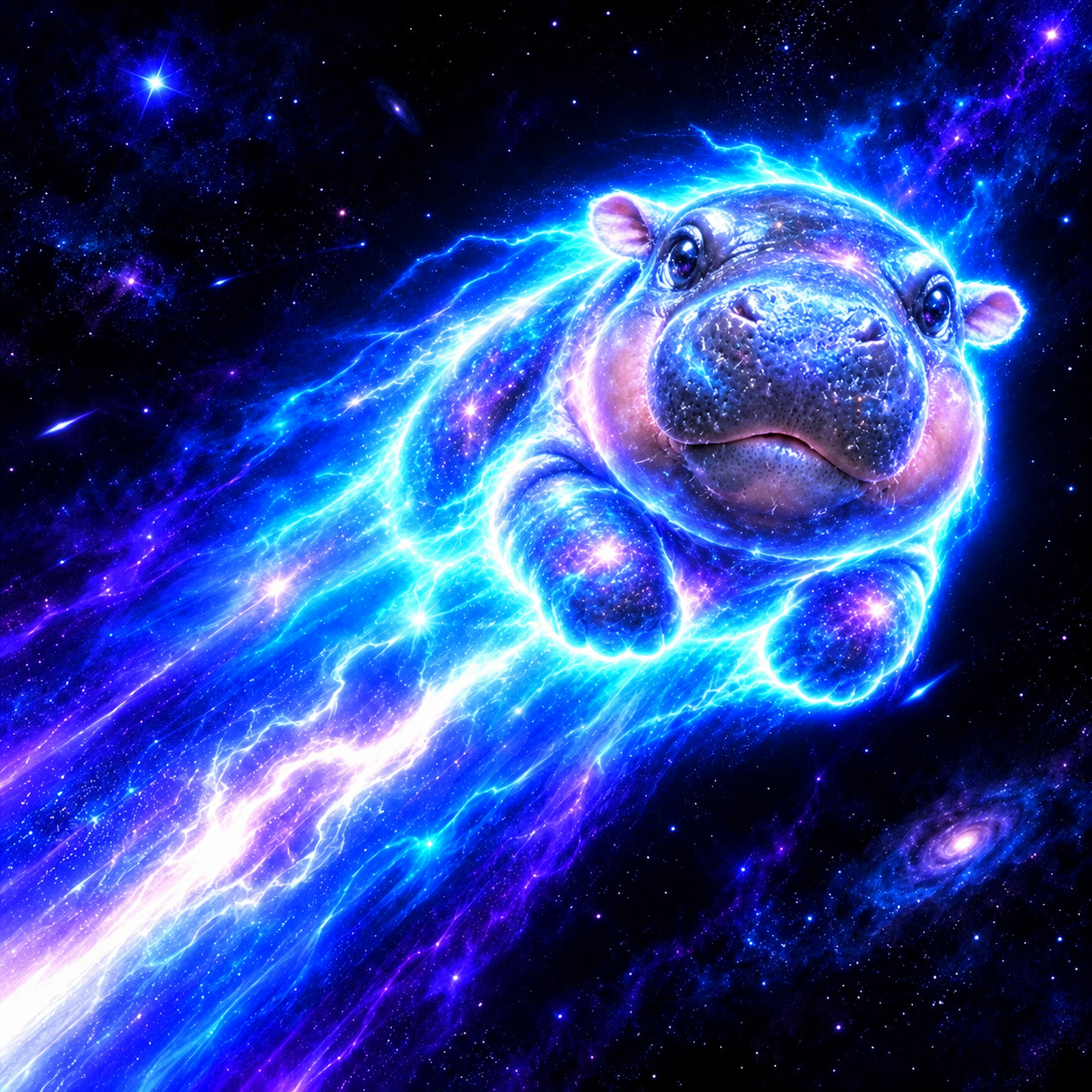 Cosmic flying hippo accelerating through space