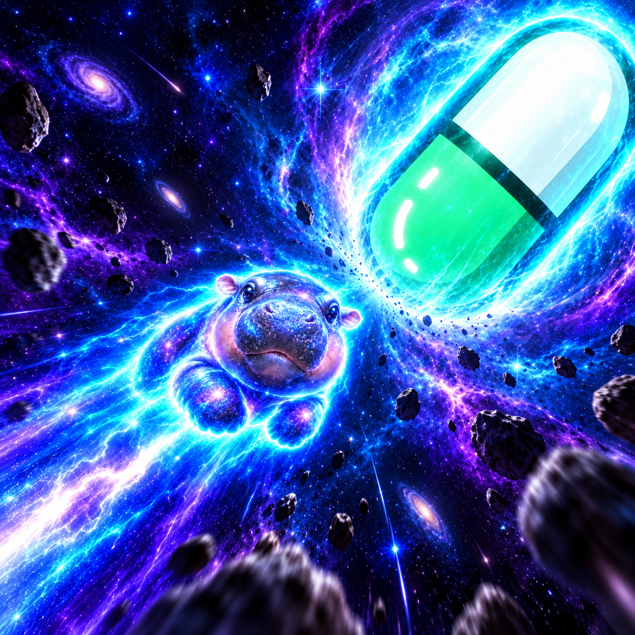 Cosmic hippo meeting a giant capsule in space